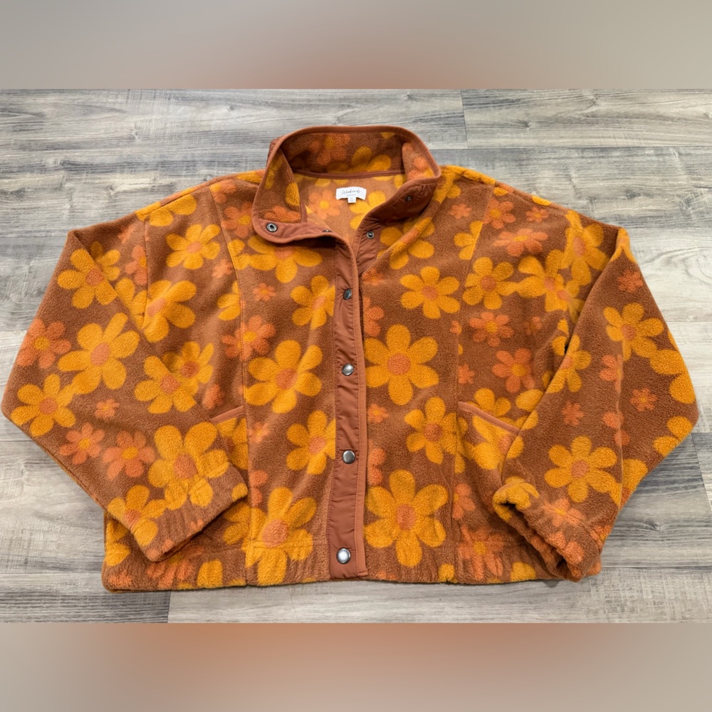 Weekends Everyday Retro Floral Fleece Snap Pullover Jacket